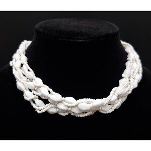 Vintage 1950s Czechoslovakian Signed White Beaded Multi-Strand Choker Necklace W